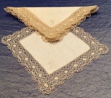 6 Sottopiatti Antichi Lino Monogramma Pizzo Al Tombolo