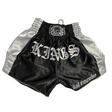 Pantaloncini corti Chand Industries arti marziali top King boxe taglia media nero argento 