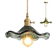 Lampada a sospensione in vetro foglia di loto vintage 9", altezza regolabile floreale da appendere...