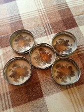 Set 5 pezzi sottobicchieri bicchieri vintage metallo e vetro disegno frutta