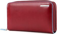 PIQUADRO Portafoglio quadrato ROSSO, con dettagli blu RFID in pelle 19 cm