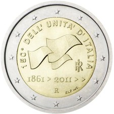2 EURO COMMEMORATIVO ITALIA 2011 - 150° UNITA' D'ITALIA FDC BU UNC FROM ROLLS