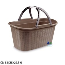 CESTA PORTABIANCHERIA ELEGANCE TORTORA PLASTICA EFFETTO RATTAN CON MANICI