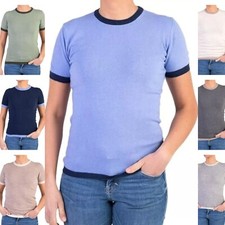 Maglia cashmere donna girocollo Bicolore Lana Merino Seta Paricollo Pullover