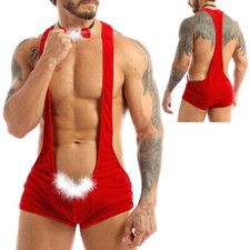 Pagliaccetto Uomo Cosplay Slim Fit Babbo Natale Mankini Natale Esotico Sissy Sexy