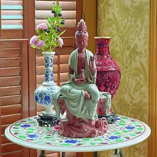 Tavolo da appoggio 15" multipietra rotondo marmo bianco scrivania lusso corridoio deco