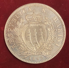 1862 - Riproduzione Moneta della Repubblica di San Marino - 5 Lire 1898