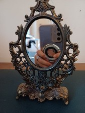 Antico Specchio In Ottone Inclinabile Da Tavolo