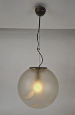 Lampadario Palla/Sfera Vetro satinato inciso foglie design d40cm vintage'60-538)