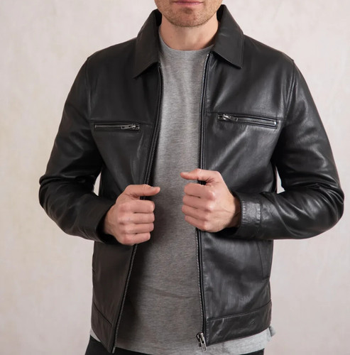 Giacca biker uomo - pelle, nera