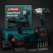 Trapano a Percussione + Avvitatore Bulloni ad Impulso  88V  Doppia Batteria NEW