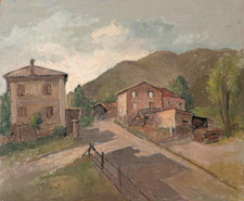 Giacinto Galbiati (Monza 1908-Pavia 1992) Old Dipinto Olio su Masonite Paesaggio