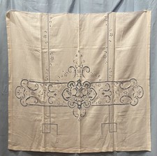 Antica Tenda In Lino Ricamata Cm130x130 Circa (2 Uguali Disponibili)
