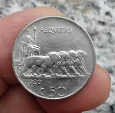 Regno D'italia Moneta 50 Centesimi 1920 contorno Liscio