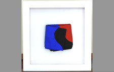 CESARE BERLINGERI: BLU-ROSSO-NERO PIEGATO. 17X18 CON AUTENTICA E CORNICE.
