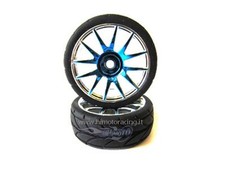 82829PB RUOTE CERCHI CROMATI BLU 1:16 BLUE CHROME RIM & TIRE COMPLETE HIMOTO 2PZ