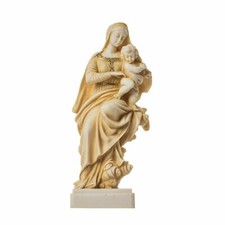 Statua Vergine Maria Madre di Gesù Madonna che tiene bambino in alabastro ton...