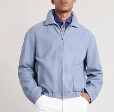 Giacca pelle blu uomo pura