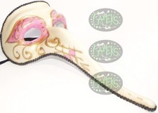 MASCHERA VENEZIANA BECCO Medico della peste naso lungo colore bianco avorio rosa