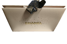 CHANEL SCATOLA CARTONE SCRITTA GIFT BOX BIANCO LUCIDO ORO FIOCCO NASTRO BLU NAVY
