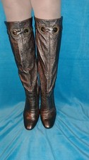 Stivali fornarina al Ginocchio in Pelle Metallica Bronzo con Anelli Decorativi 