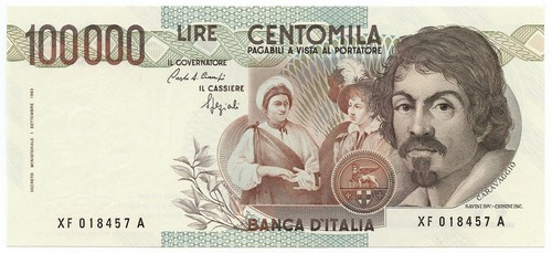 100000 lire caravaggio tipo - lire, i