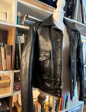 Giacca Bomber Vintage Chicago Uniforme Polizia Pelle, Vera Pelle di Vacchetta Nera