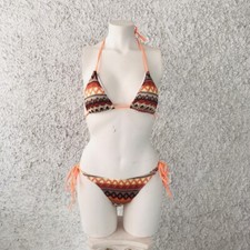 BIKINI CHEVRON MISSO FANTASIA ZIGZAG ETNICO ARANCIONE MARRONE MODA MARE
