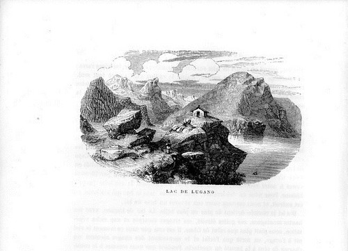Stampa antica scorcio del - , lago