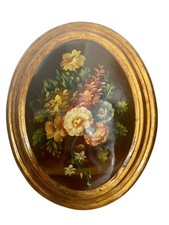 Quadro floreale con cornice ovale dorata – Stile vintage decorativo – 25x20 cm