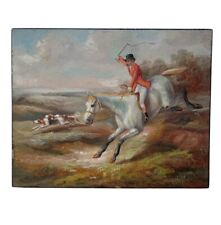 *HH* Antico Quadro Dipinto Su Tavola Liberty Vittoriano Scena Caccia Cavallo 