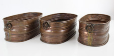 Tris di Mini 3x Vasi Fioriera in Rame Lucido Vintage Giardiniera Ovale D'epoca