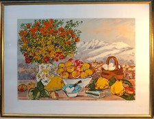 MICHELE CASCELLA - NATURA MORTA CON PAESAGGIO- PROVA D'AUTORE- CORNICE 93x72