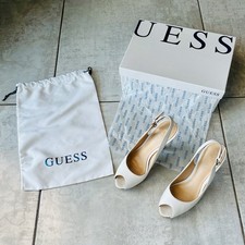 GUESS Sandalo Donna Bianco In Vera Pelle Con Plateau Tg 35 Con Bustina