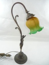 Lampada da tavolo in ottone liberty abatjour abat-jour con vetro ambra e verde