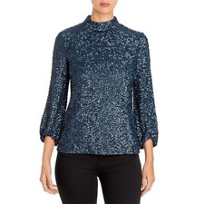 Camicetta con paillettes Lafayette 148 NY Axton blu tempesta taglia M top festa $898