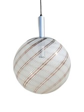 Lampadario Sfera Vetro Swirl Anni 70 Filigrana Bianca Marrone
