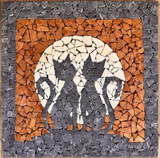 GATTI CON LA LUNA Rosone mosaico marmo per pavimenti interni-esterni 60X60X1 cm