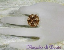 ANELLO artigianale fatto mano handmade color bronzo perline cristalli Swarovski