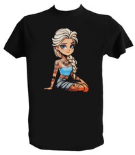T shirt Principesse Tatuate Uomo Bambino Maglietta Elsa Tattoo Rock