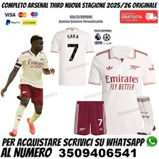 Terza Maglia Arsenal Saka 2025 2026 Bianca Third 25/26 Bambino Completino