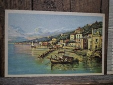 NAPOLI POSILLIPO CARTOLINA POSTCARD NV PITTORE CARELLI ACQUERELLO BARCHE- M1