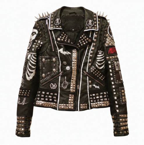 Giacca pelle punk - nera, con