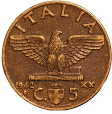 Italy 5 Centesimi 1942 R Yr