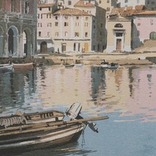 Litografia Aldo Riso Garda Borgo Porto Lago Lombardia Vacanza Paesaggio Gita