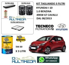 KIT TAGLIANDO 3 FILTRI OLIO BARDAHL 5W30 HYUNDAI I10 II 1.0 BENZINA 49KW 67 CV