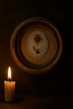 Antico Scapolare Cuore Sacro Maria In Cornice Ricamo A Mano Arte Sacra 