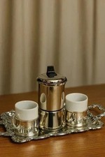 SET CAFFE' VINTAGE ELEGANZA D'ARGENTO - VASSOIO, CAFFETTIERA E TAZZINE