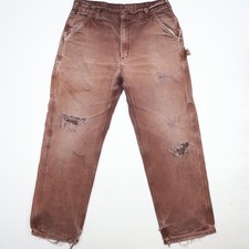 Jeans uomo Carhartt 34x32 salopette marrone vestibilità denim sbiadito invecchiato B11 DKB