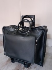 Trolley da ufficio con borsa in pelle goffrata nera marca LE SOLIM